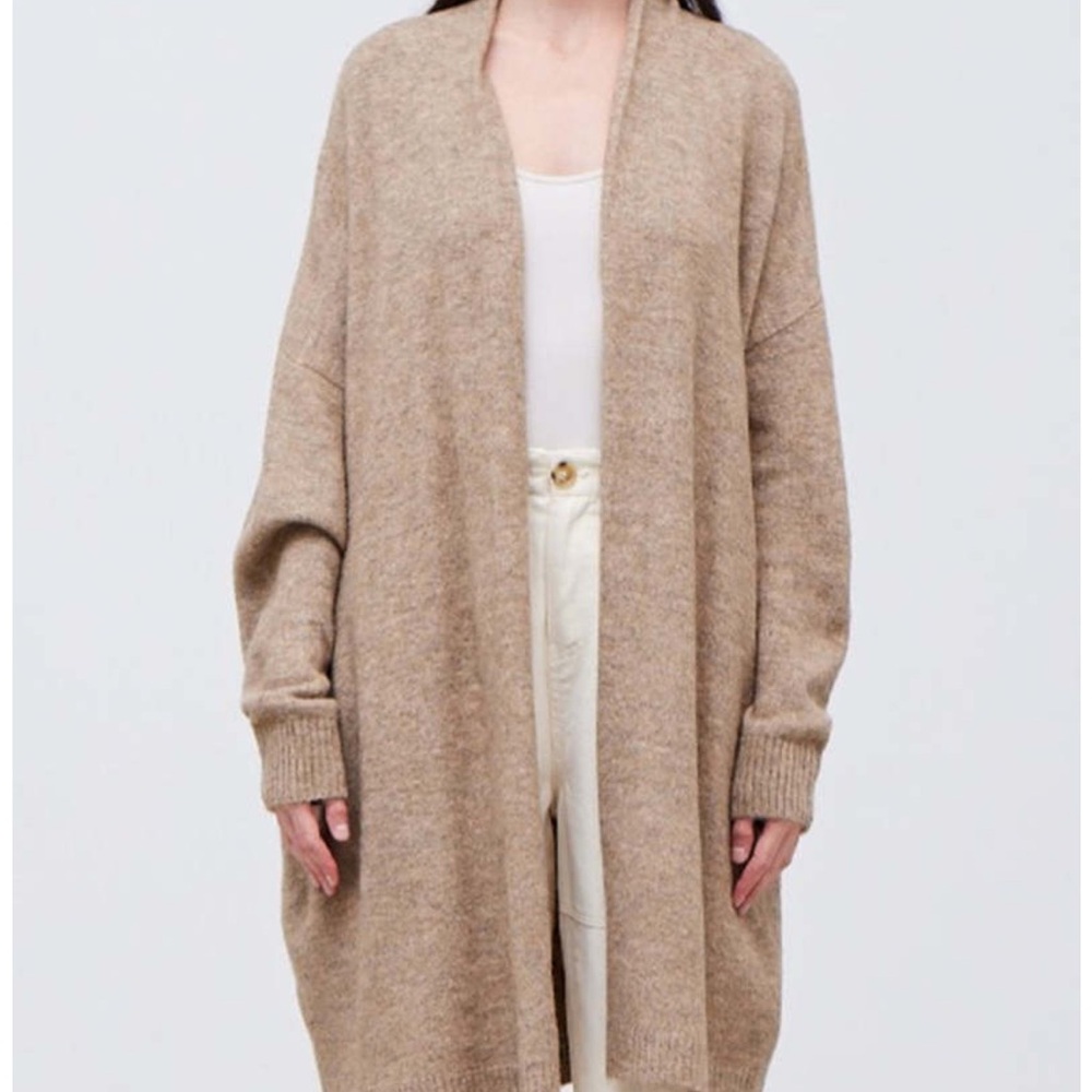 Grade & Gather Cozy Tan Open Front Cardigan Duster with Pockets